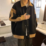 Winter Contrasting Color Splicing Jacket Mens Loose And Versatile Thic