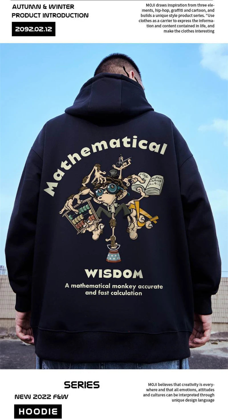 Autumn Men Funny Wisdom Monkey Graphic Print Hooded