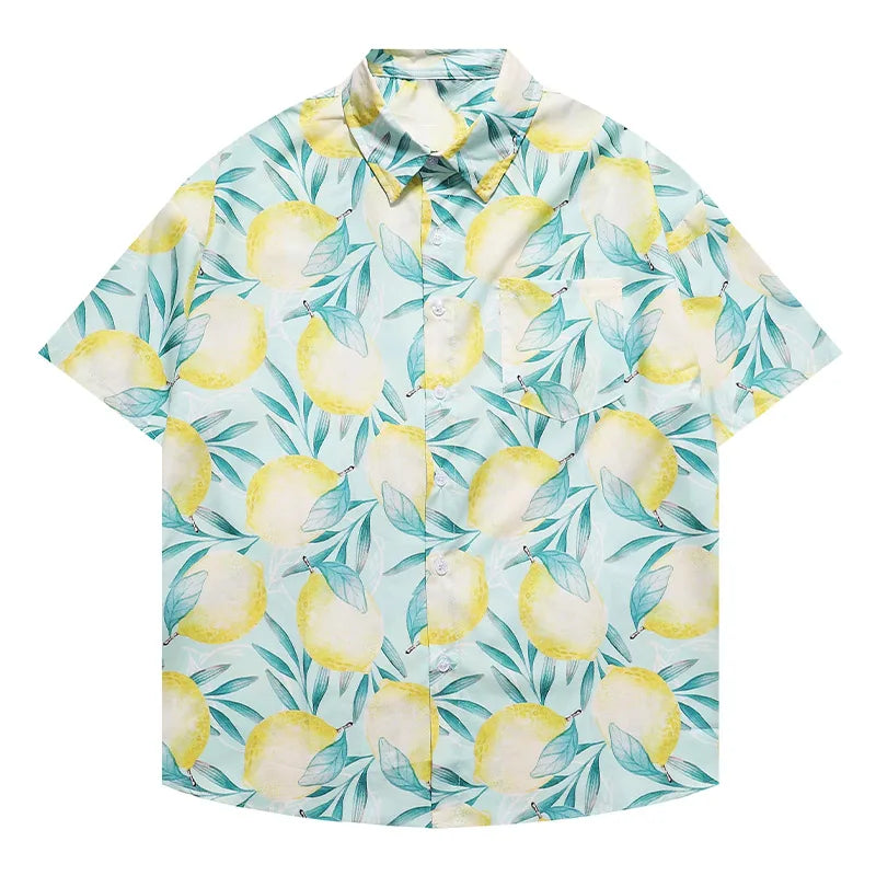 Mens Shirts Hawaiian Style Fruit Print Short Sleeve Thin Beach Casual