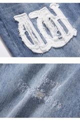 letters patckwork bottom ripped denim jeans men casual straight biker trousers fashion streetwear hip hop jean pants joggers unique joggers style 3742
