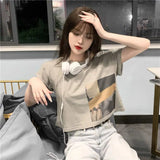 Skatercore Vintage print – New Summer New Pure Cotton Discreet Navel Baring Short Sleev