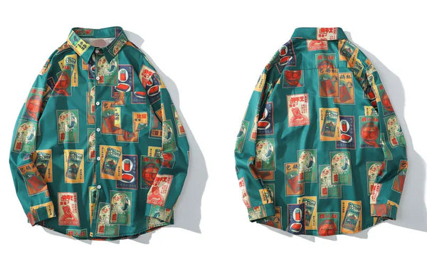 Gonthwid Hawaiian Beach Shirts Harajuku Vintage Poster Print Long Sleeve