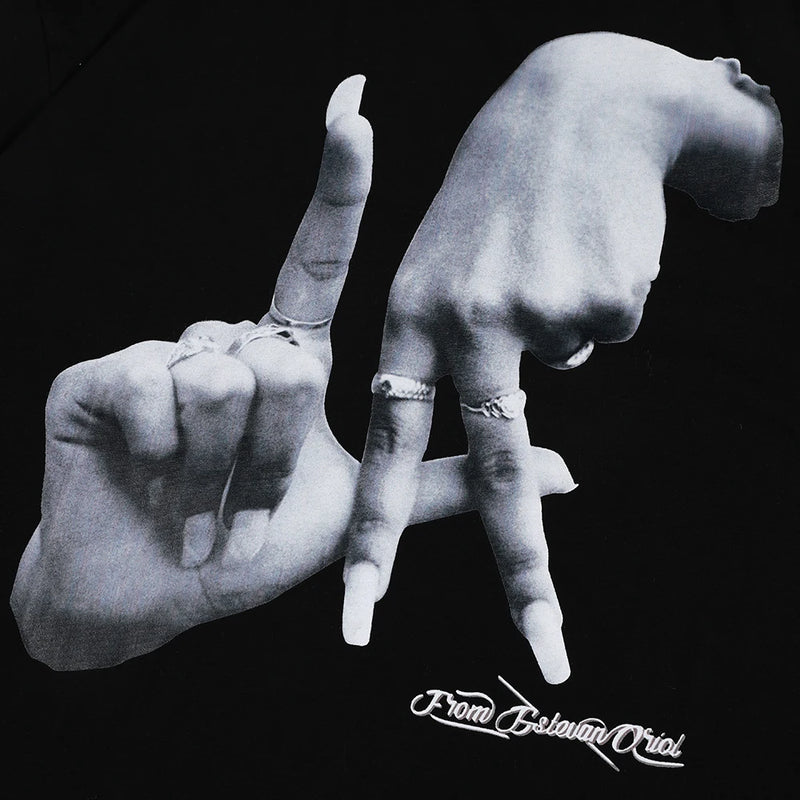 Y2k Vintage print – Hands Finger Cross Print White Black Summer Y2K Tshirts For