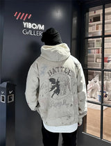 Vintage High Quality Hand Painted Graffiti Printed Washed Fleece Hoodi
