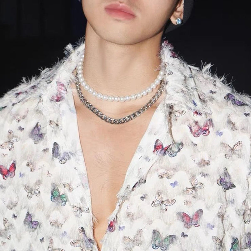Mens Casual Feather Butterfly Long Sleeve Shirt Genderless 2024 New Fashion Personality Retro Youth All-Match Shirt Unisex