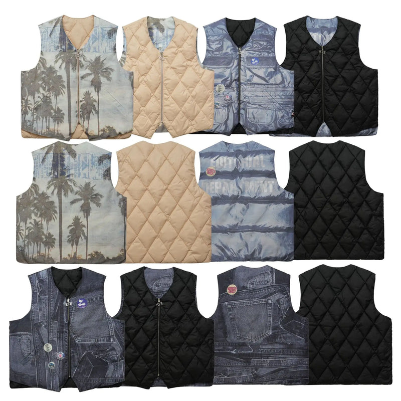 hip hop loose jacket vest unisex casual cotton padded vests mens harajuku streetwear printed sleveless warm reversible coat n - variant style e02382 for streetwear fashion