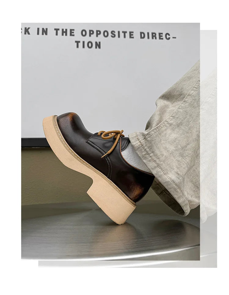 High Street Big Toe Leather Designer Shoes Men Women Streetwear Fashion Hip Hop Vintage Lightweight Casual Increase Derby Shoes