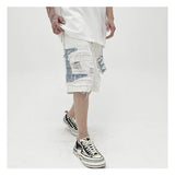 Mens High Street Denim Jean Shorts Casual Loose Destroyed Ripped Holes Loose Shorts Patchwork Hip Hop Streetwear Short Joggers