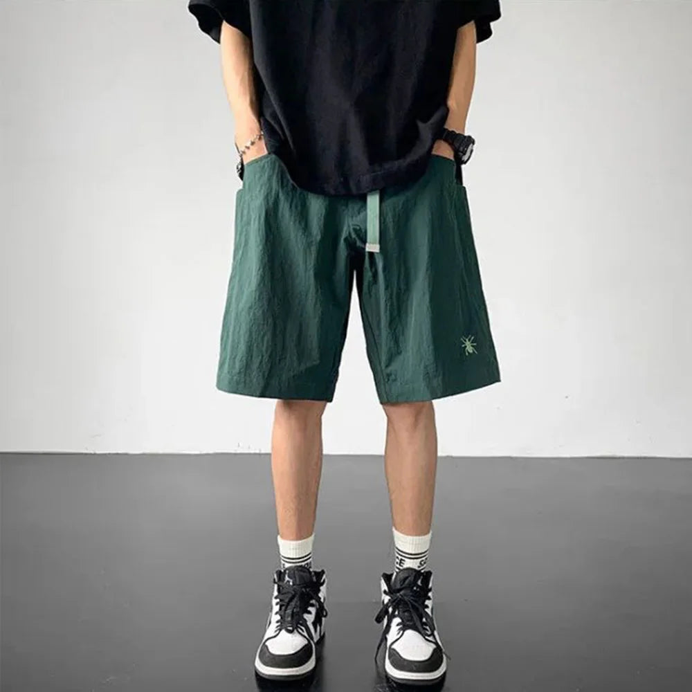 summer functional overalls mens unisex y2k street fashion embroidery casual pants sweatpants shorts knee length cargo shorts unique joggers style 65