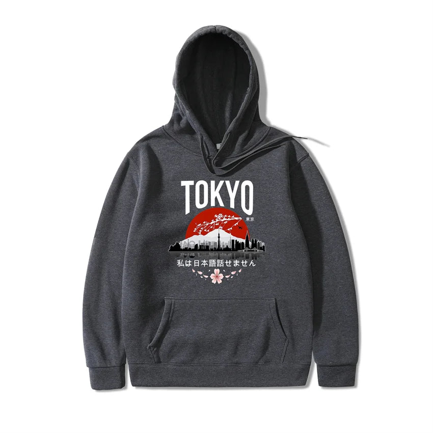 Japanese Tokyo Sakura Print Mens Hoodie Fashion Winter Autumn Mens Wom