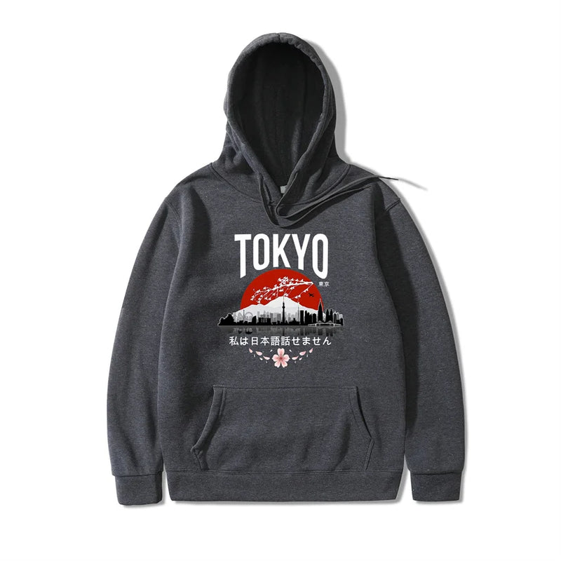 Japanese Tokyo Sakura Print Mens Hoodie Fashion Winter Autumn Mens Wom