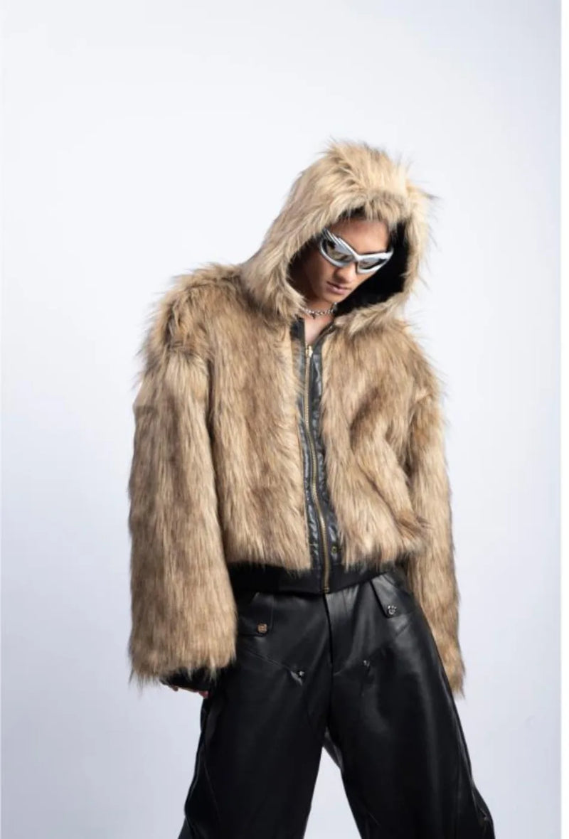 Integrated Fur Leather Men Cotton Jackets Thickened American High Street Motorcycle PU Leather Parkas Winter Couple Punk Outwear