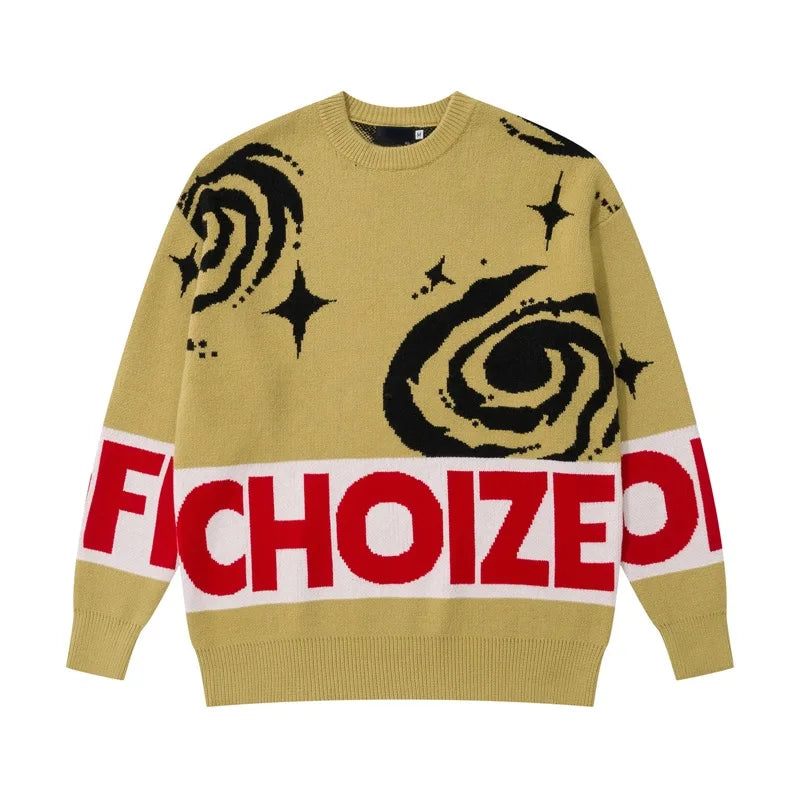 men sweater fashion abstract pattern harajuku streetwear hip hop letter knitted o neck sweater unisex loose knit sweater jumpers - oversized streetwear hoodie, bold artwork streetwear hoodie, anime inspired graphic hoodie