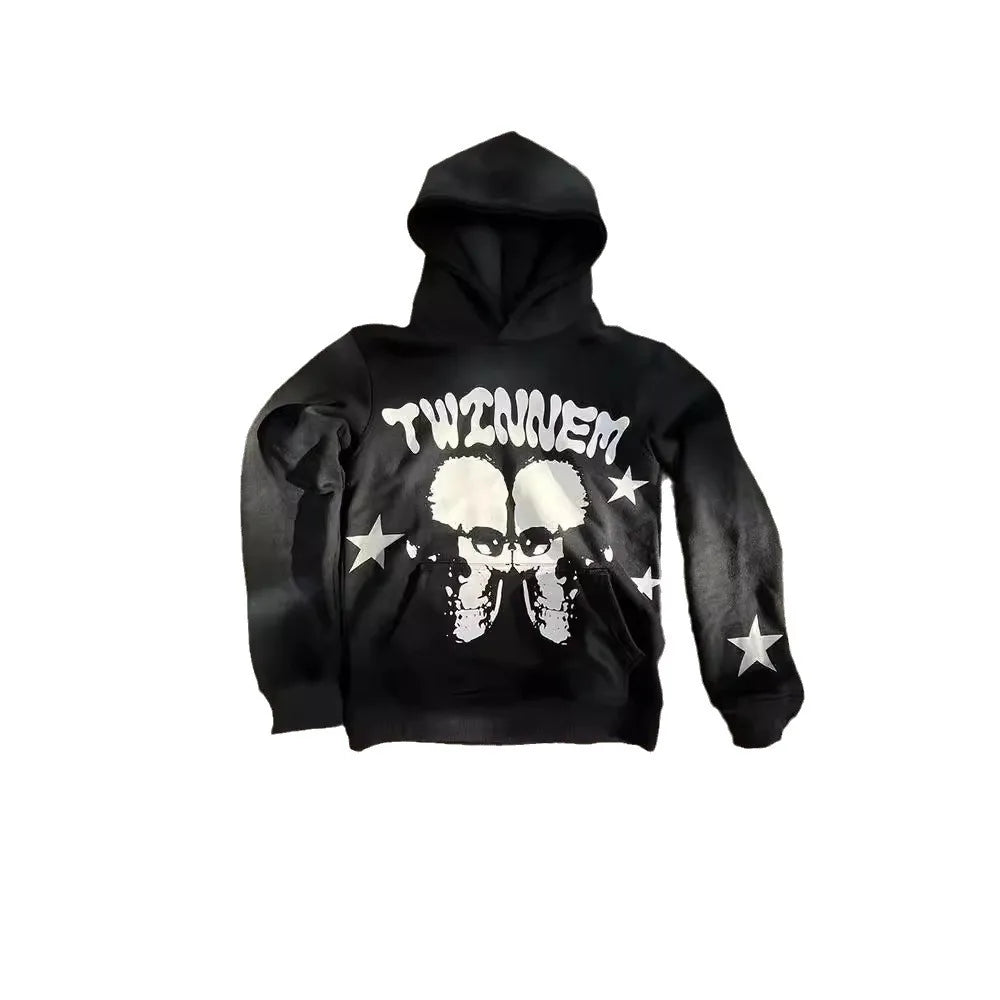 Y2k Long Sleeved Pullover Hoodie Sweatshirt Jacket Personalized Printed Pattern Streetwear School Outfit Hip-Hop Punk Winter New