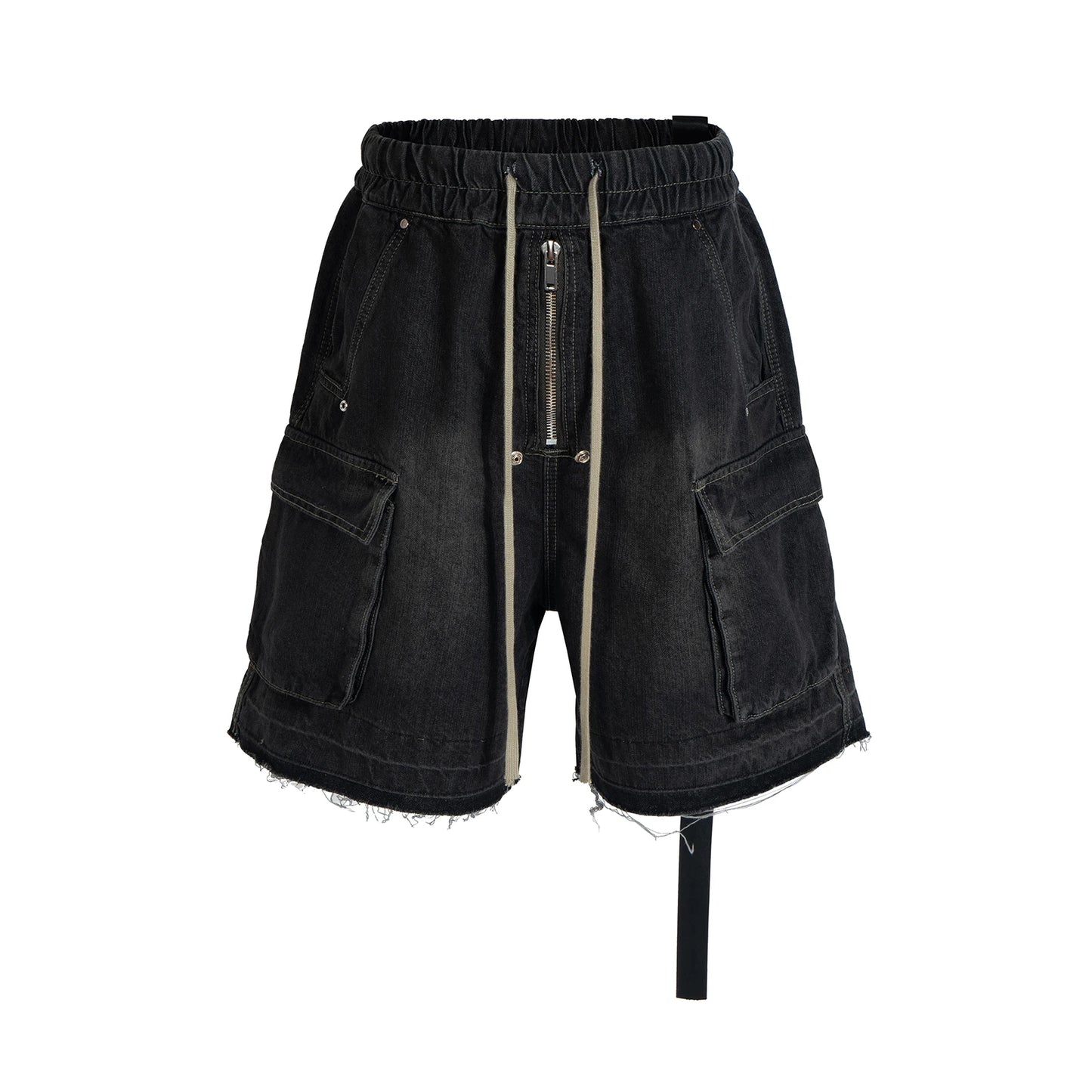 ro style ribbons streetwear multi pockets cargo short for men elastic waist wide leg baggy jeans knee length pants loose overall military streetwear pants