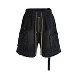 ro style ribbons streetwear multi pockets cargo short for men elastic waist wide leg baggy jeans knee length pants loose overall military streetwear pants