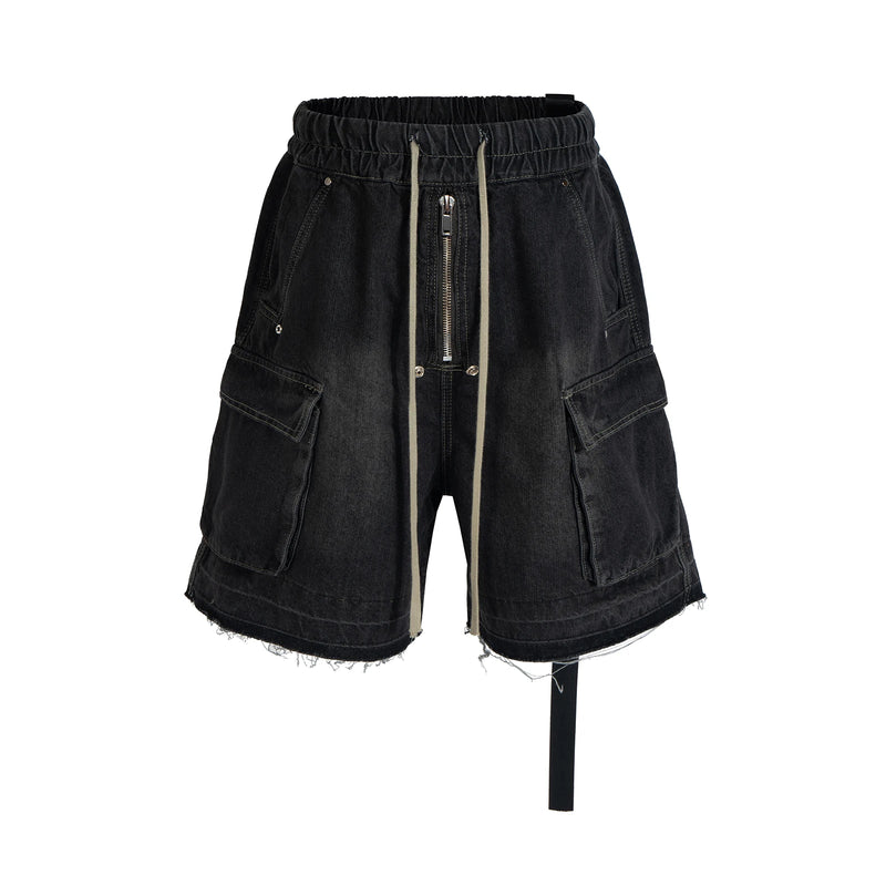ro style ribbons streetwear multi pockets cargo short for men elastic waist wide leg baggy jeans knee length pants loose overall military streetwear pants
