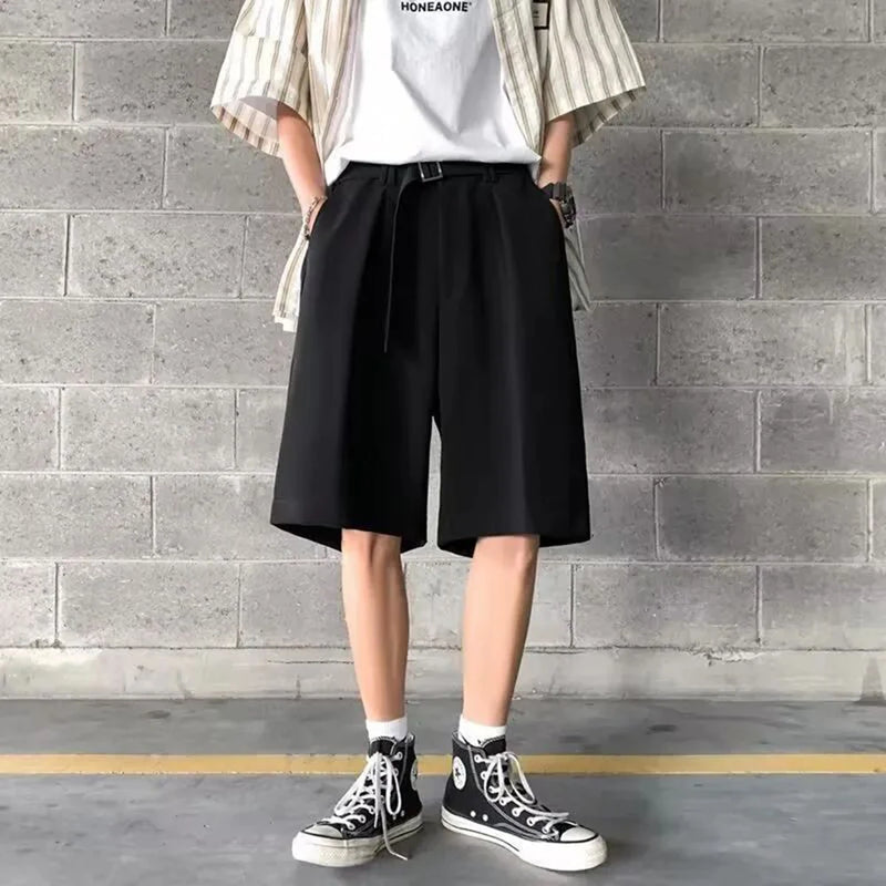mens suit shorts summer fashion korean version solid color drape five point pants popular casual trend loose street y2k shorts unique shorts style 3401