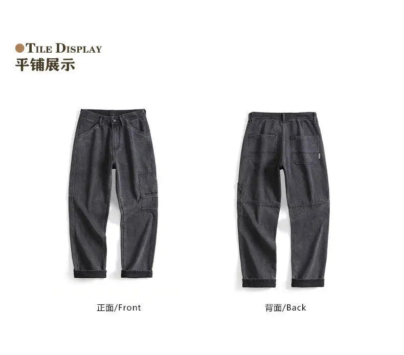 men retro fashion streetwear loose casual plus size straight denim cargo jeans pants man black gray jeans trousers unique cargo style 1981