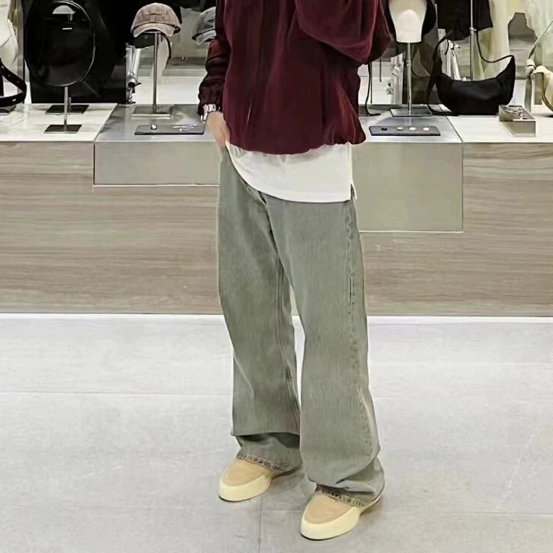 new washed faded distressed baggy jeans for men straight high street retro casual denim trousers vintage loose cargo pants utility cargo pants