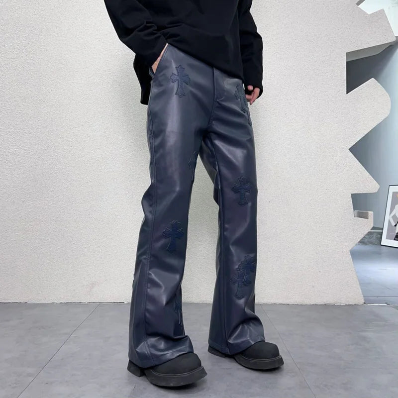 pu leather pants men streetwear fashion hip hop punk gothic vibe casual faux leather pant man boyfriend motorcycle trousers unique default style 3032