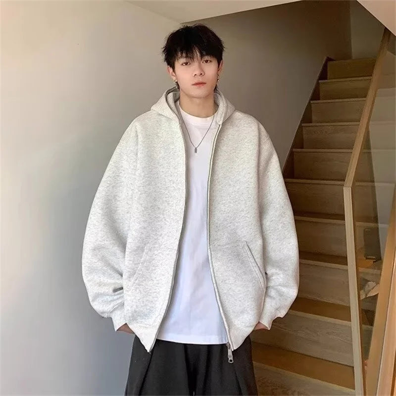 Trendy Fall Fashion Sweater – Winter Mens Fleece Zipper Hooded Sweatshirts 2025 New Classic Solid Color Oversized Hoodies Y2K Streetwear Outerwear Tracksuit | Zip Knit Drop #239