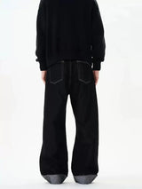 men women streetwear fashion loose casual wide leg straight black denim jeans pant boyfriend y2k baggy jeans trousers stacked flare jeans