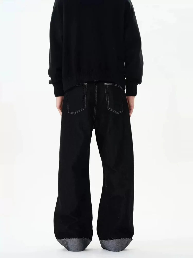 men women streetwear fashion loose casual wide leg straight black denim jeans pant boyfriend y2k baggy jeans trousers stacked flare jeans