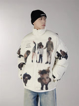 Hip Hop Jacket Parka Human Graffiti Print Men Winter Windbreaker Streetwear Harajuku Padded Jacket Coat Warm Outwear Hipster New