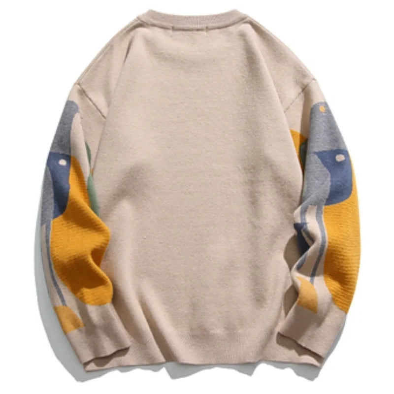 fashion knitted sweater mens autumn winter o neck birds pattern pullover streetwear unisex casual loose sweaters jumper knitwear - bold artwork streetwear hoodie, Y2K grunge street style, anime inspired graphic hoodie