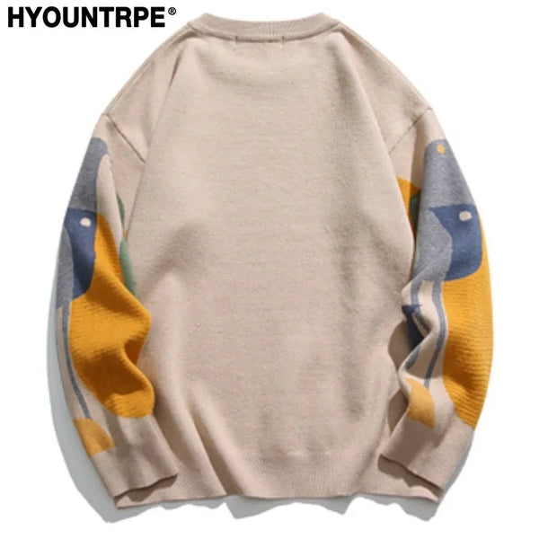 fashion knitted sweater mens autumn winter o neck birds pattern pullover streetwear unisex casual loose sweaters jumper knitwear - bold artwork streetwear hoodie, Y2K grunge street style, anime inspired graphic hoodie