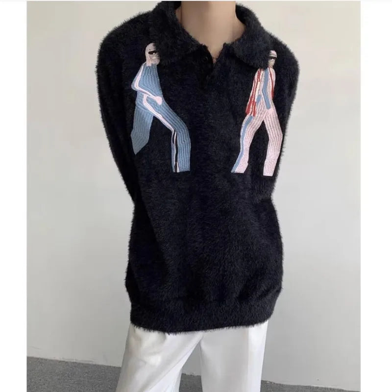 oversized knit pullover, fall/winter fashion, soft knit pullover with flame design, y2k fashion statement