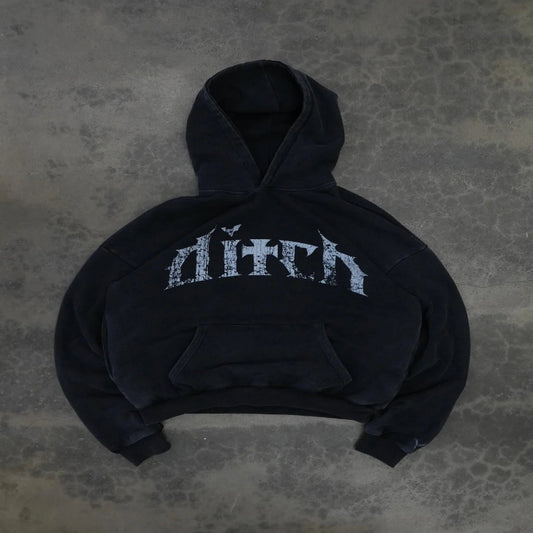 Cyberpunk-style hoodie with neon and glitch details