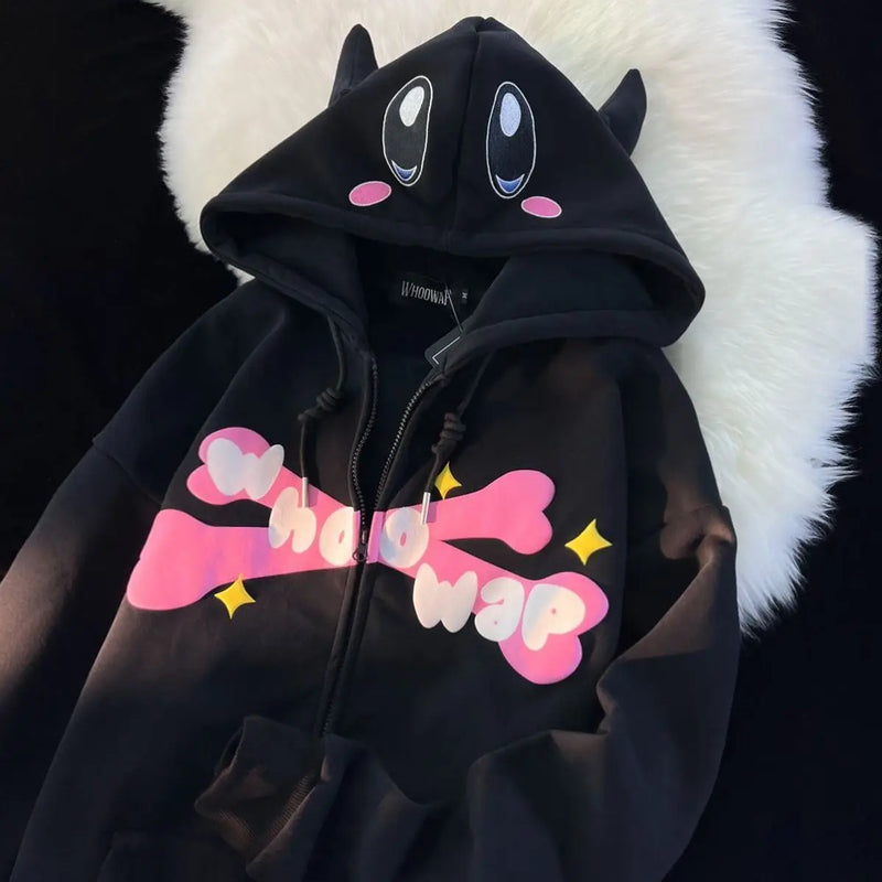 Harajuku Tee – Harajuku Devil Embroidery Hoodies Women Japanese Sweet Stree – Streetwear Fashion for Men & Women