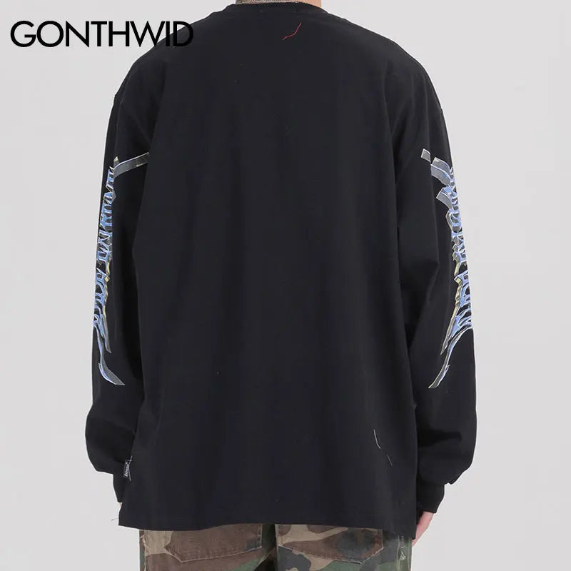 Glitchcore Fashion – Gonthwid Creative 3D Angel Print Long Sleeve Tees Shirts Str – Modern Streetwear for Everyone