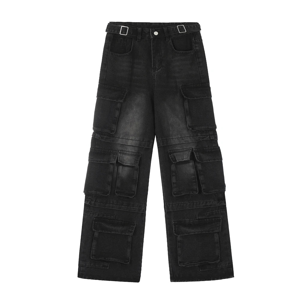 vintage multi pocket jeans mens harajuku cargo denim pants retro hip hop straight loose jean pants men clothing 1 unique cargo style 471