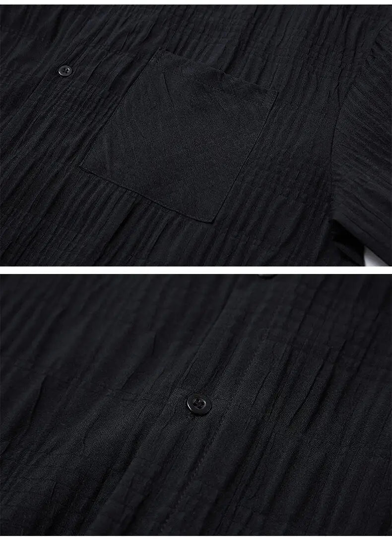 Wrinkled Fabric Casual Long Sleeve Shirt Men and Women Solid Color Streetwear Fashion Loose Black White Shirts Oversize Blouses
