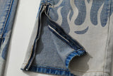 knee graffiti ripped holes denim jeans men unisex casual fire printed bottom zipper jeans streetwear hip hop jean pants joggers unique joggers style 3494