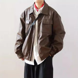 Retro Motorcycle Leather Jacket Men Woman Japanese Loose Streetwear Bomber Jackets Spring Autumn Casual PU Cargo Outwear Unisex