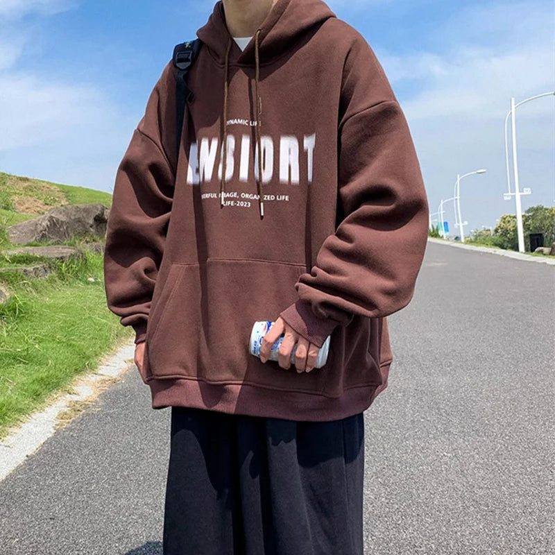Spring Retro Letter Printed Hoodies Hombre 2024 New Personality Loose