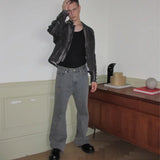 grey green damaged micro flared jeans mens straight streetwear y2k ropa hombre baggy denim trousers oversized casual cargo pants unique cargo style 1218