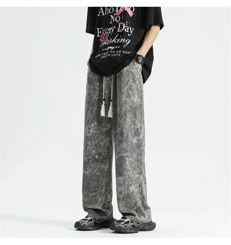 2024 goth tie dye corduroy pants mens autumn baggy wide leg straight casual trousers women drawstring hip hop y2k sweatpants unique joggers style 1361
