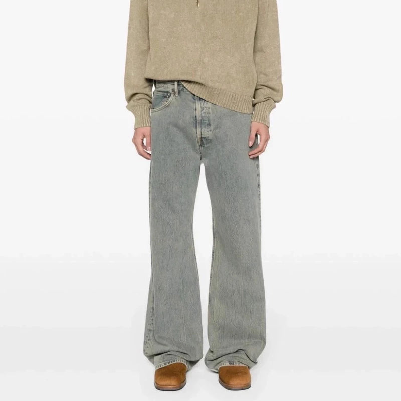 new washed faded distressed baggy jeans for men straight high street retro casual denim trousers vintage loose cargo pants baggy cargo bottoms