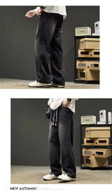 elastic waist baggy jeans for men side striped wide leg denim pants korean fashion casual trousers y2k vintage jean hombre unique jeans style 3250