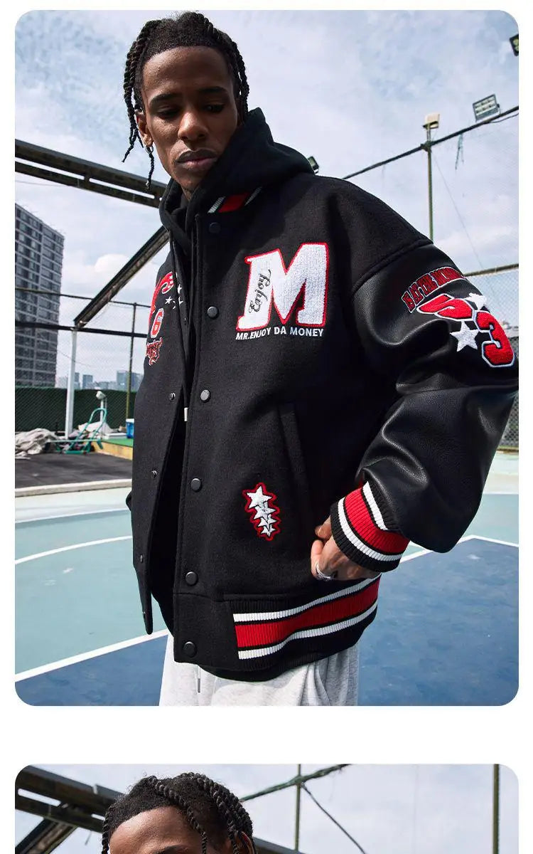 leather panel jacket, streetwear for men, men's streetwear fashion, oversized urban jacket, high quality cold-weather coat