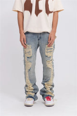fashion ripped denim jeans mens destoryed holes zipper straight trousers jeans hip hop streetwear new casual joggers jeans pants unique joggers style 3076