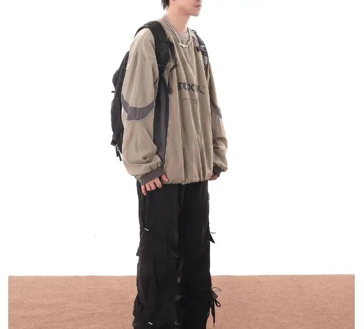 American Men Women Sweatshirt Drawstring Spring High Street Functional