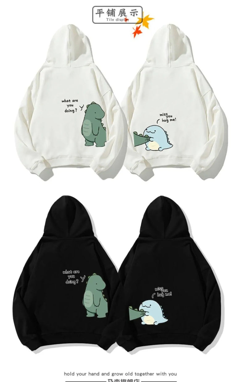 Black Hip Hop Couple Hoodie Men Women Lovers Sweatshirt Girl Cartoon T