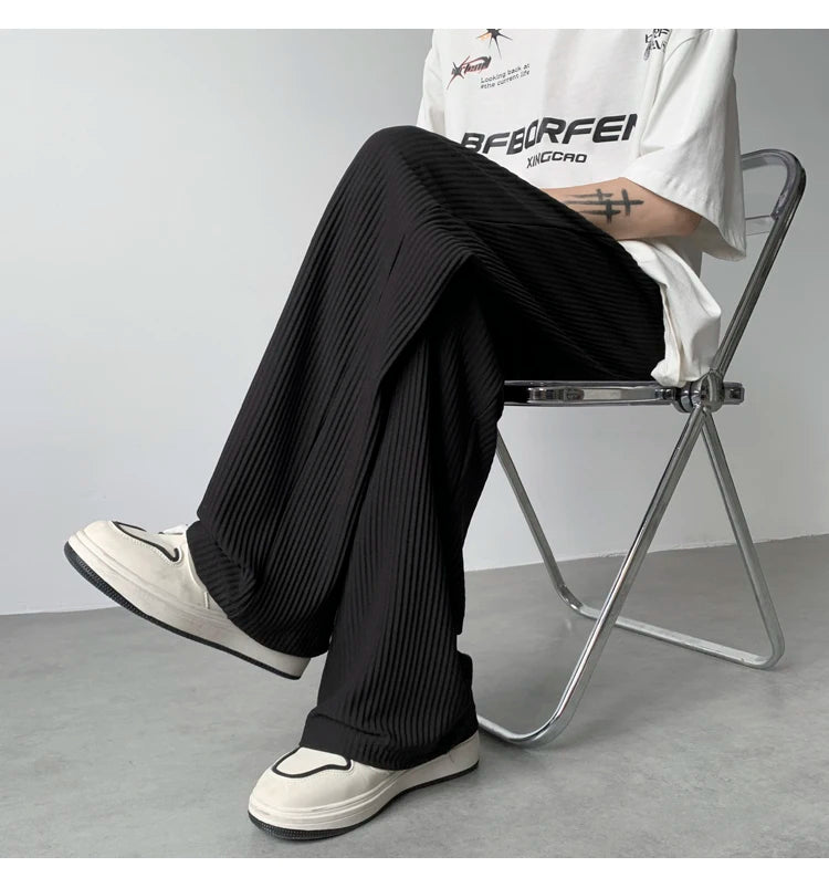 summer pleated pants men fashion oversized ice silk pants men japanese streetwear hip hop loose straight pants mens trousers unique default style 1240