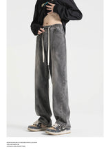 fashion loose streetwear denim pants unisex casual drewstring elastic waist jean pants hip hop trousers joggers mens baggy jeans unique joggers style 3261